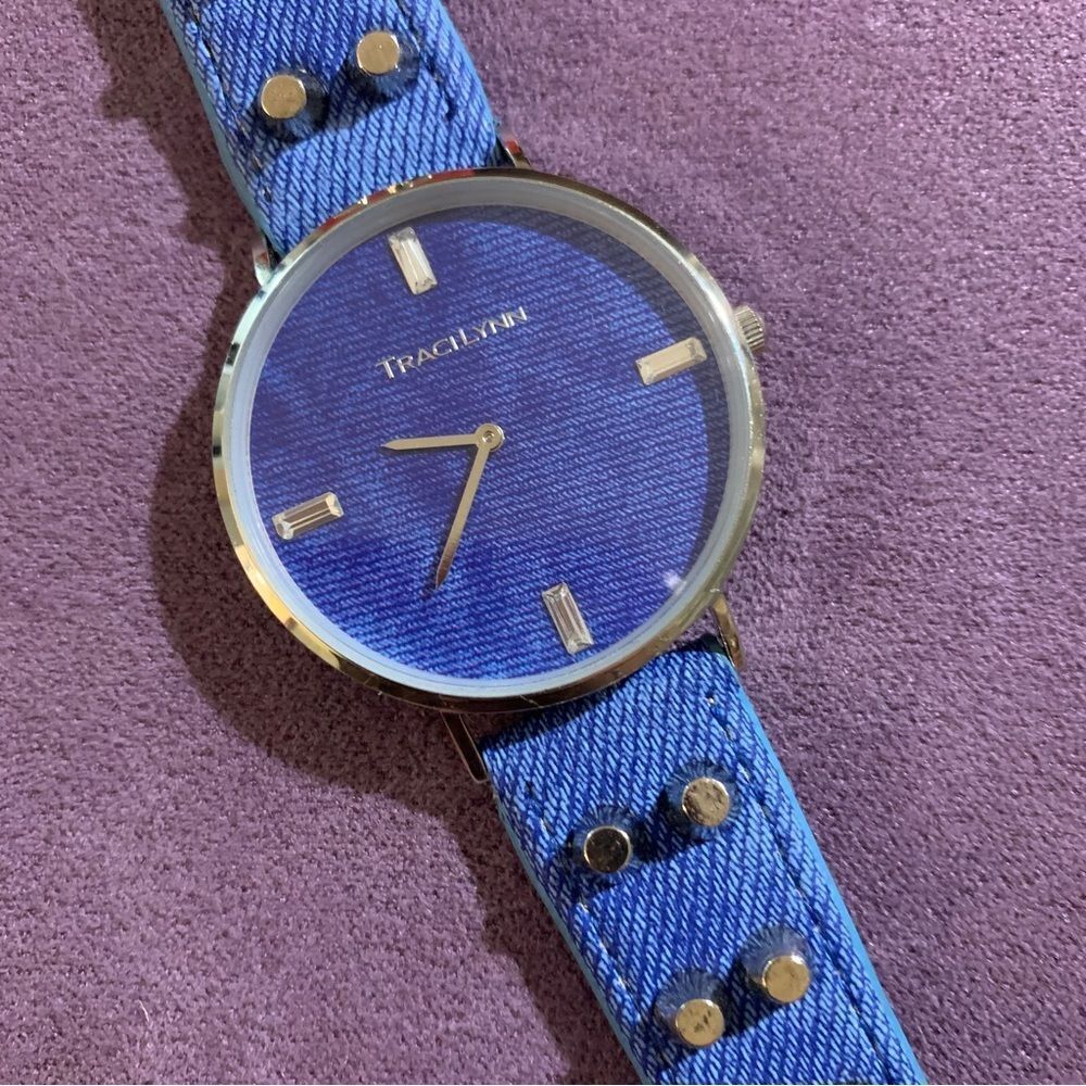 Denim studded wrist watch